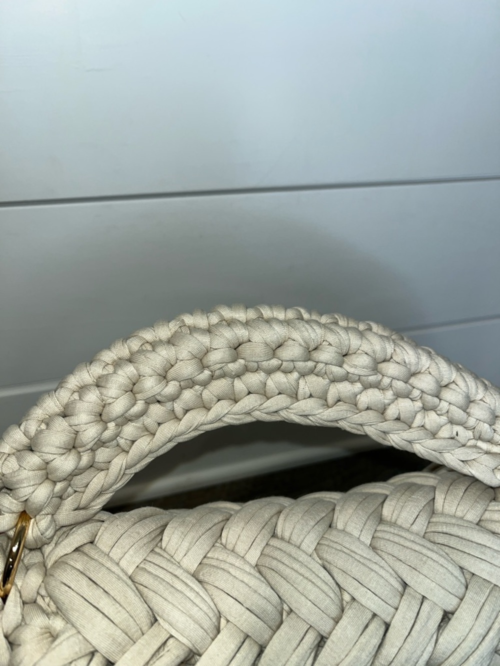 Handmade Luxury Artisan Crochet Flap Bag - Cream/Gold Crossbody Bag - Picture 7 of 8
